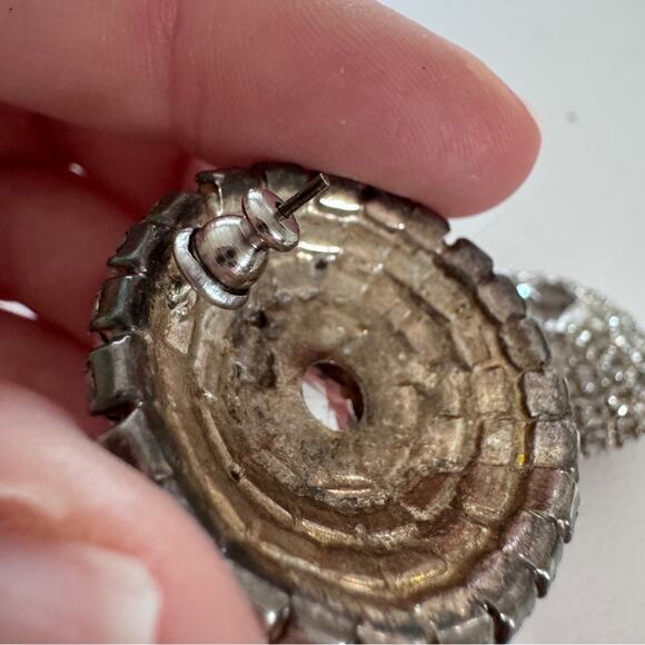 Vintage MCM Rhinestone Large Round Earrings Womens Pierced Formal - Picture 8 of 8
